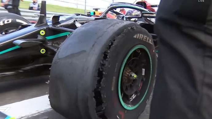Hamilton's blown out tire