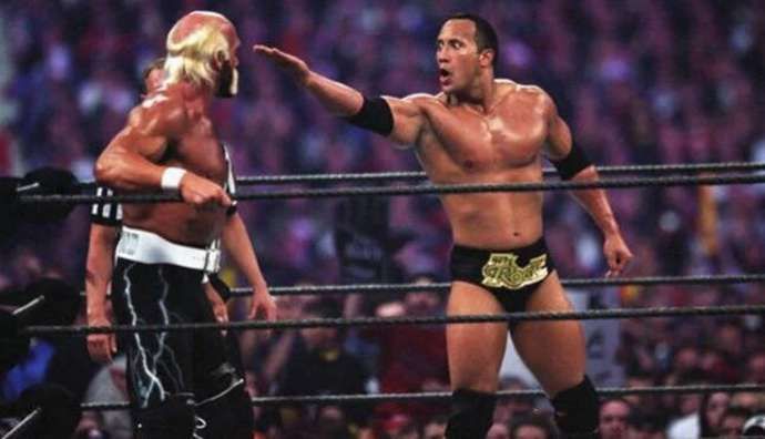 The Rock v Hulk Hogan at WrestleMania