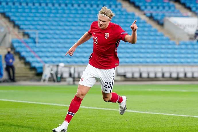 Erling Haaland celebrates for Norway