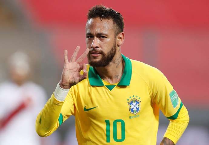 Neymar in action during Brazil vs Peru