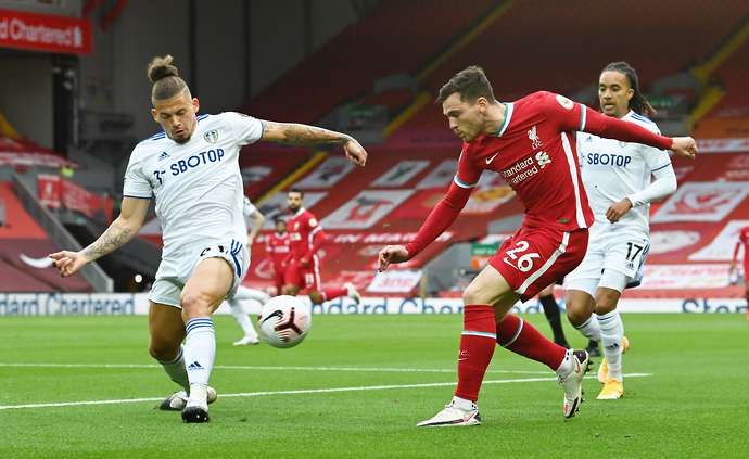 Kalvin Phillips in action for Leeds against Liverpool