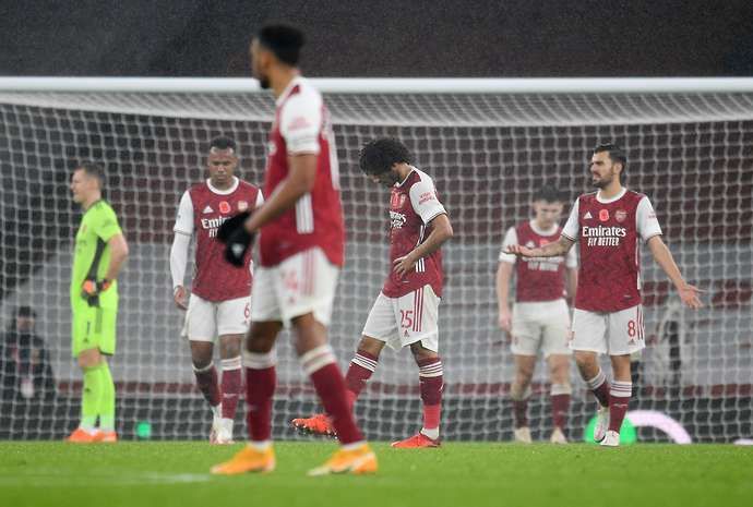Arsenal's players during Aston Villa loss