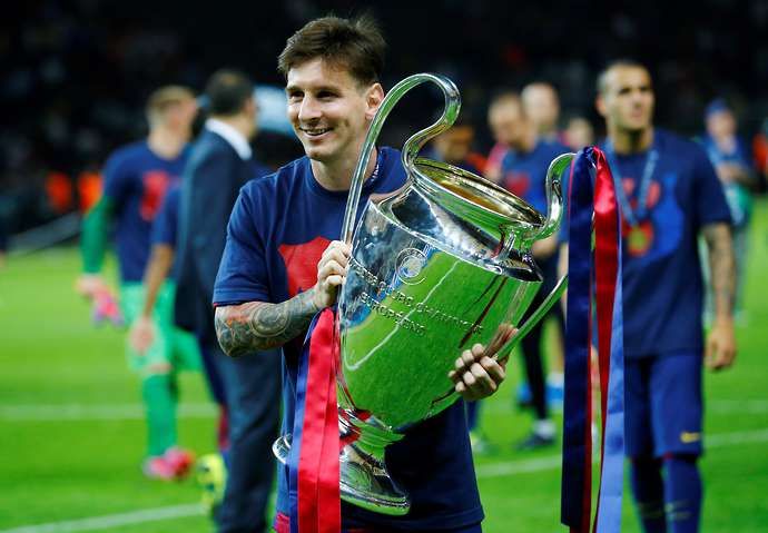 Messi with the Champions League trophy