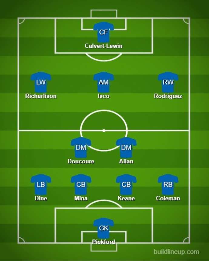Everton starting XI with Isco