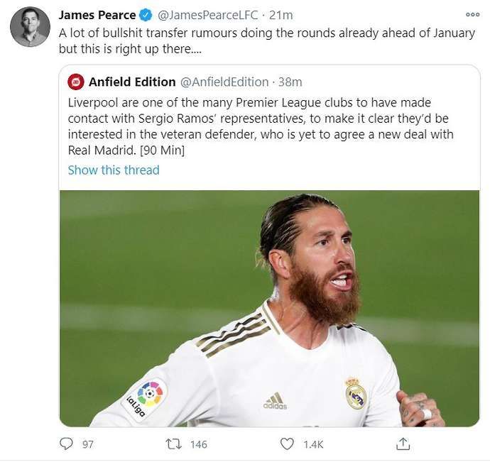 Liverpool not interested in Sergio Ramos