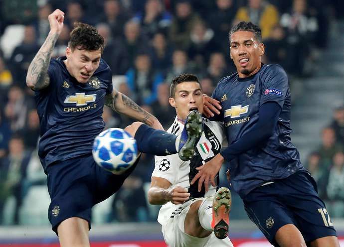 Cristiano Ronaldo in action against Man United in 2018