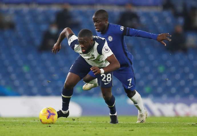 Tanguy Ndombele and N'Golo Kante during Chelsea vs Spurs