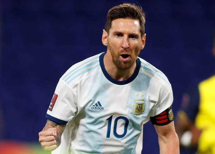 Barcelona star Lionel Messi celebrates for Argentina