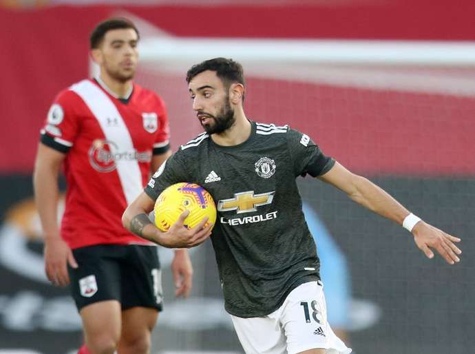 Bruno Fernandes scores for Manchester United against Southampton in the Premier League