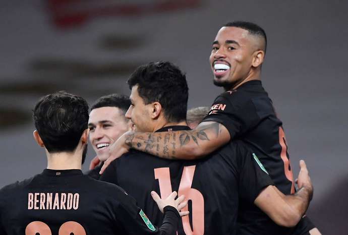 Gabriel Jesus celebrates his goal in Man City vs Arsenal