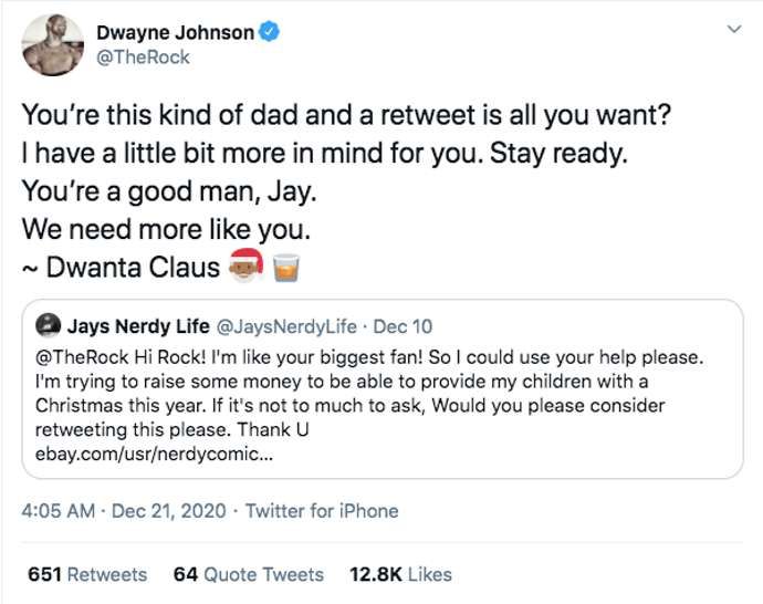 The Rock surprised a widowed father at Christmas