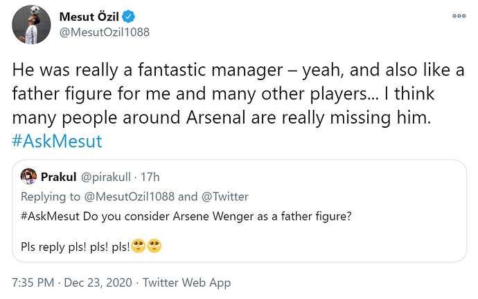 Mesut Ozil tweets about Arsene Wenger