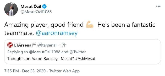 Mesut Ozil tweets about Aaron Ramsey