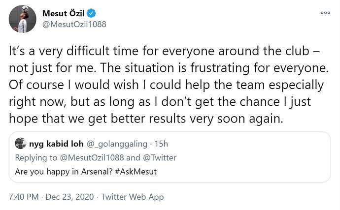 Mesut Ozil tweets about his situation