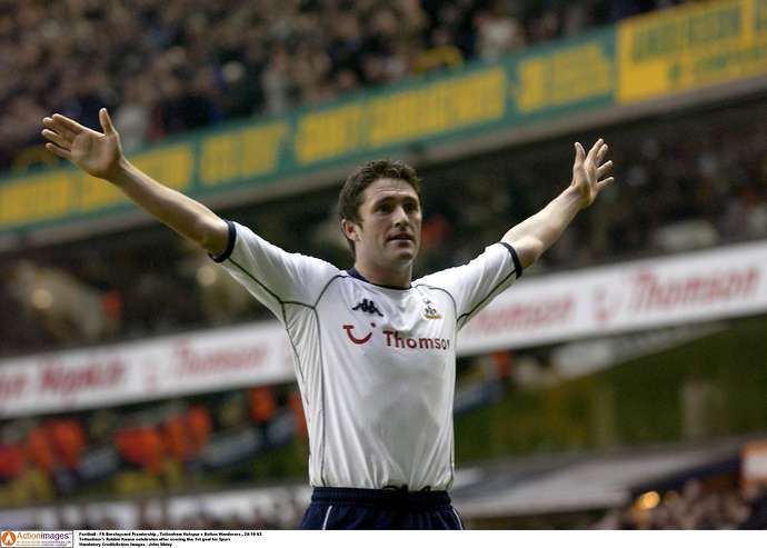 Robbie Keane celebrates scoring for Tottenham