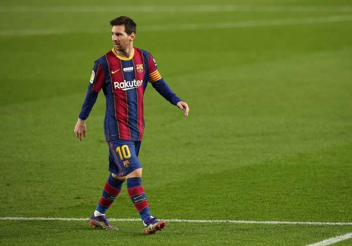 Messi in action with Barcelona