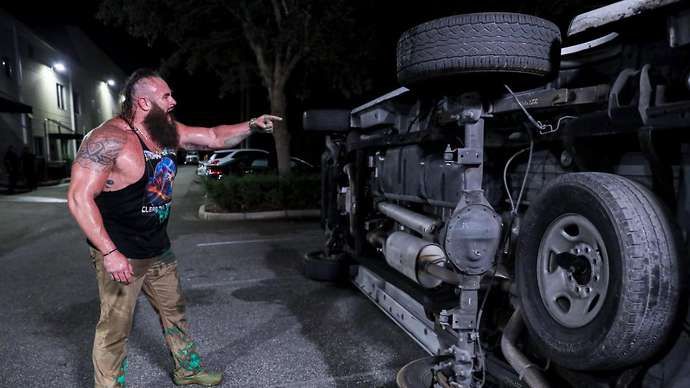 Strowman flipped a van with Miz and Morrison inside