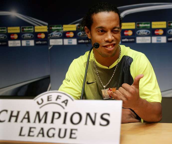 Ronaldinho speaks to the media