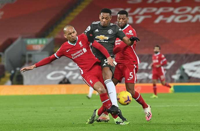 Fabinho in action for Liverpool vs Man United