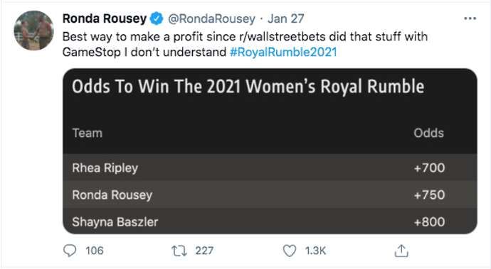 Rousey commented on Royal Rumble betting odds