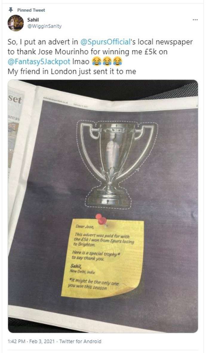 Newspaper advert mocking Jose Mourinho