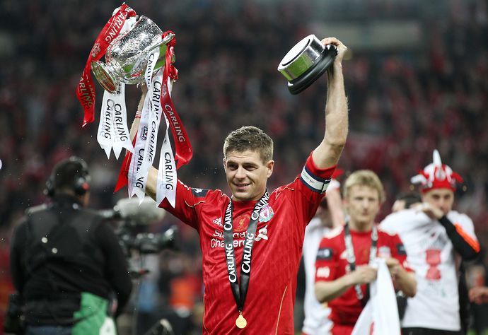 Gerrard with the League Cup trophy