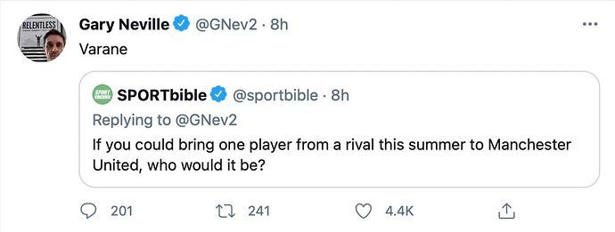 Gary Neville tweet - Varane