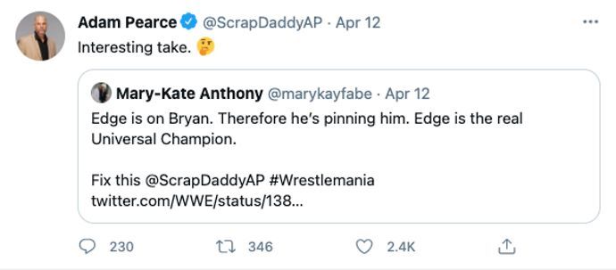 Pearce responded to WWE fans on social media