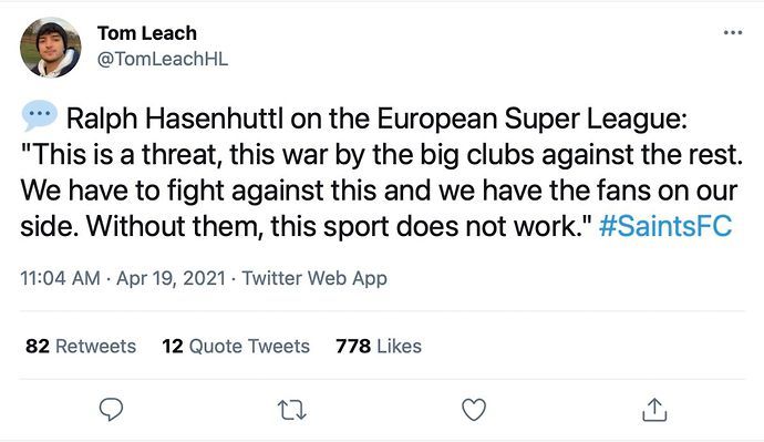 Tom Leach tweet - Ralph Hasenhuttl