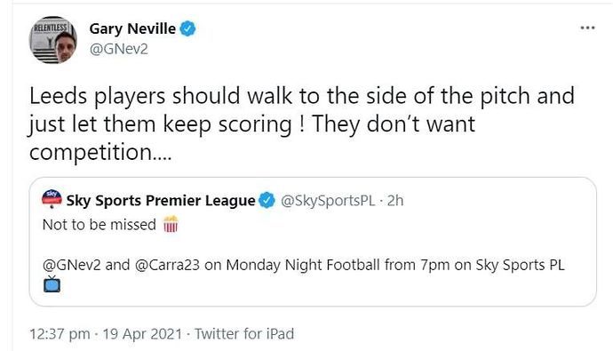 Gary Neville tweet about European Super League
