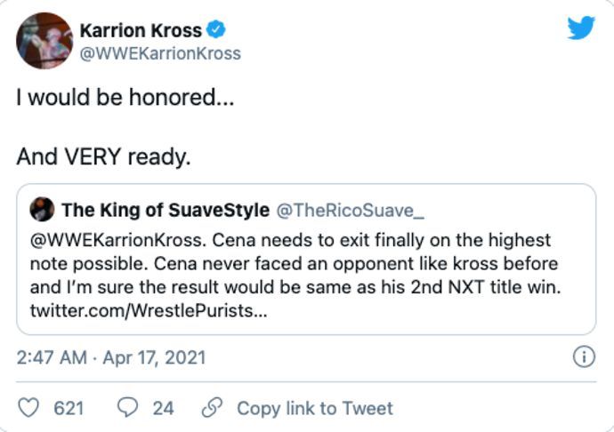 Kross wants to retire Cena one day