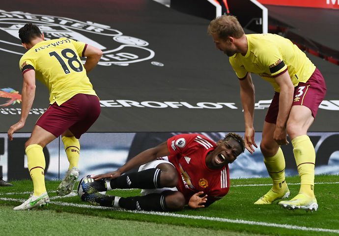 Paul Pogba is taken out in United vs Burnley