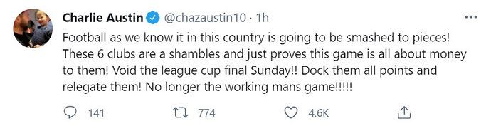 Charlie Austin tweets about European Super League