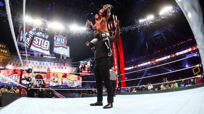 Styles and Omos won the tag team titles at WrestleMania