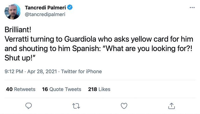 Tancredi Palmeri tweet about Pep Guardiola and Marco Verratti