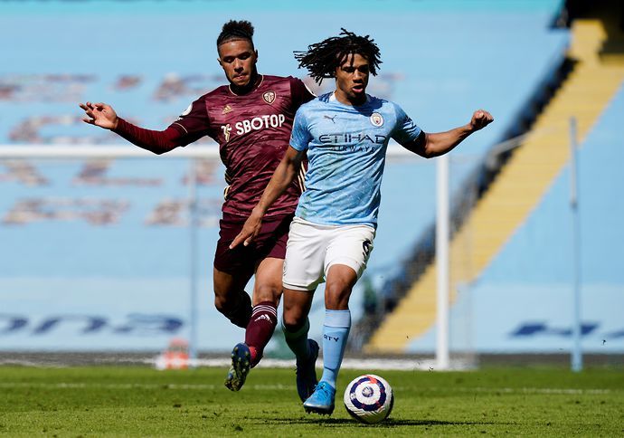 Nathan Ake in action for Manchester City vs Leeds United