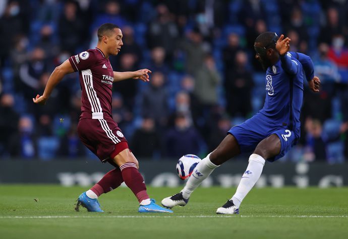 Antonio Rudiger in action for Chelsea vs Leicester