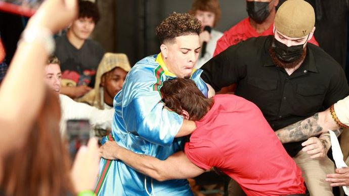 Austin McBroom and Bryce Hall clashed at the YouTube vs TikTok Boxing press conference