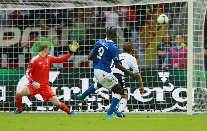 Mario Balotelli scores vs Germany in Euro 2012 semi-final
