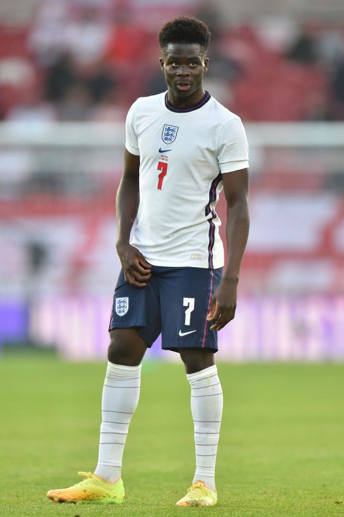 Bukayo Saka in action for England