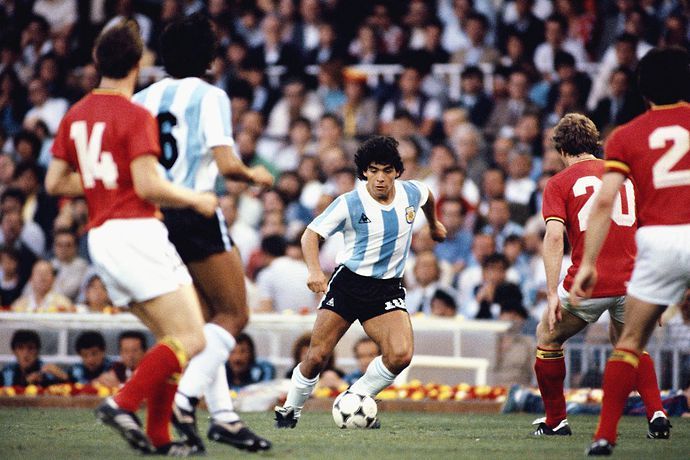 Diego Maradona in action for Argentina