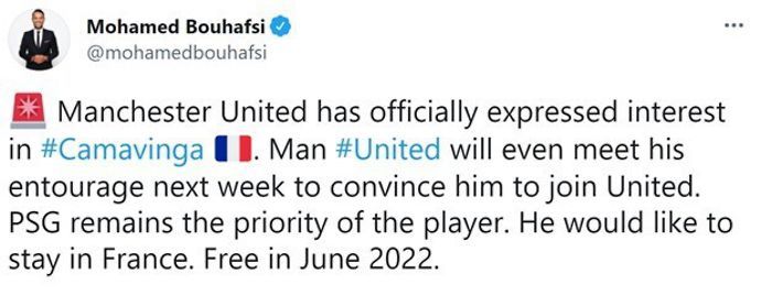 Mohamed Bouhafsi claims that Man United have expressed an interest in Eduardo Camavinga