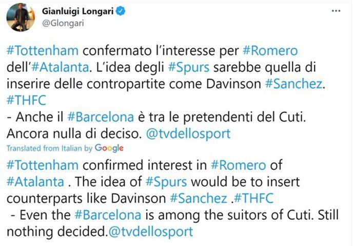 Gianluigi Longari confirms Tottenham interest in Cristian Romero