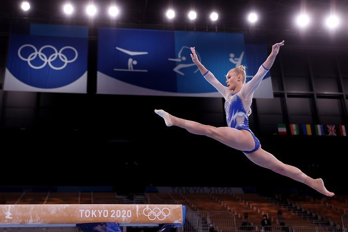 Angelina Melnikova competing at the Tokyo 2020 Olympic Games 