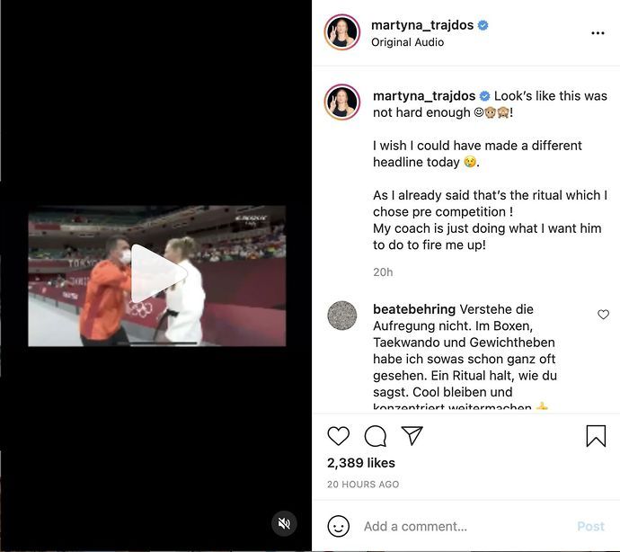 Screenshot of Olympic judoka Martyna Trajdos's Instagram post