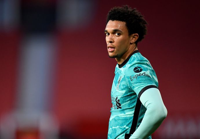 Trent Alexander-Arnold playing for Liverpool vs Manchester United