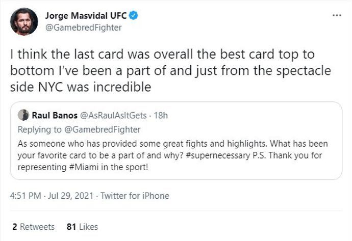 Despite the loss, Masvidal believes UFC 261 was the most stacked card he's been a part of form top to bottom.