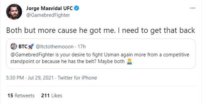 Jorge Masvidal has his sights firmly set on a rematch with Kamaru Usman because 'I need to get that back'