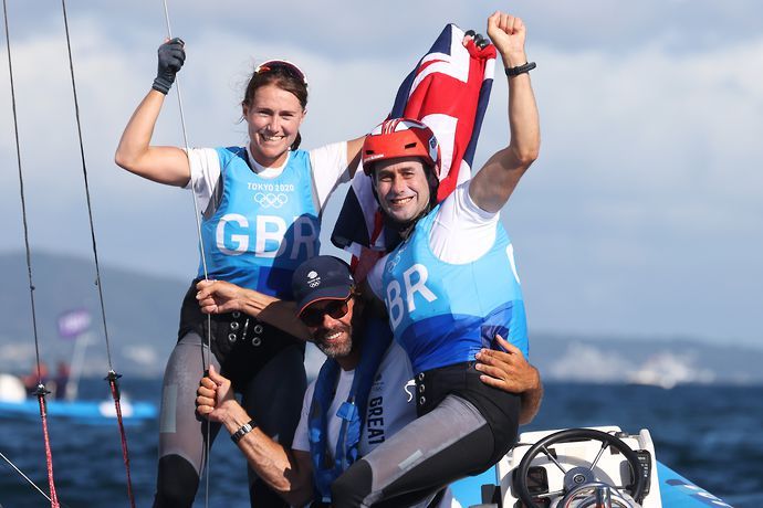 Britain's Anna Burnet earned Olympic silver in Nacra 17