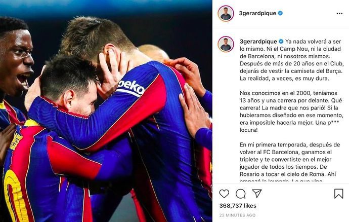 Pique's Instagram about Messi